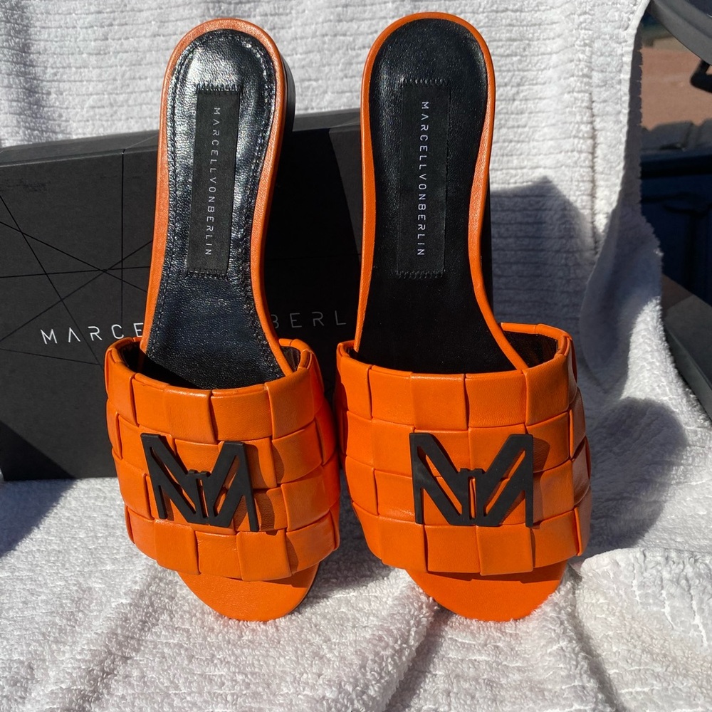 Marcel V. Von Berlin Orange Woven Slide Sandals